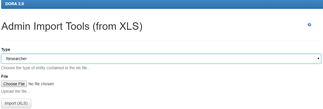 Admin import tools menu, where you can import XLS files/ metadata. 