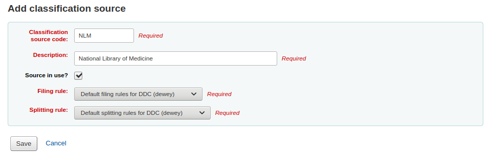 Form to add a new classification source