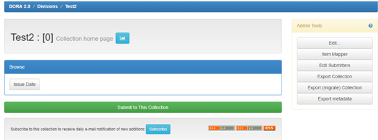 The screen for viewing communities/collections as an administrator. 