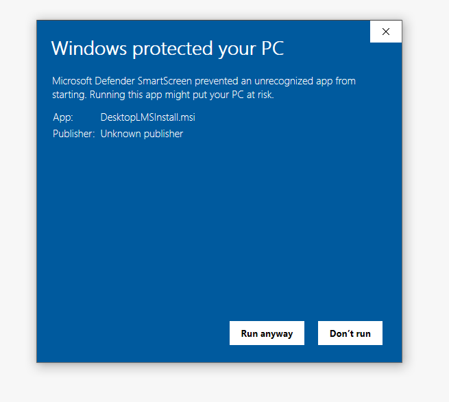 Microsoft Defender SmartScreen prevented an unrecognized app from starting. Running this app might put your PC at risk.