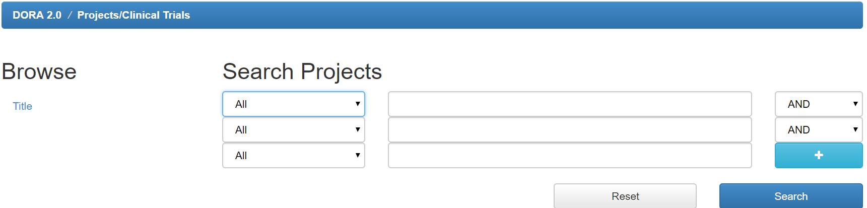 Searching by projects/clinical trials