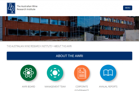 Screenshot of the AWRI homepage. 