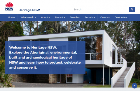 Screenshot of the homepage of the Heritage NSW website. 