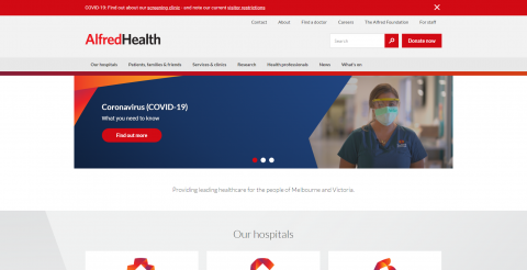 Screenshot of the Alfred Health homepage. 