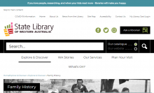 Screenshot of the family history page of the State Library of Western Australia.